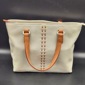 Fossil White Leather Handbag Tote | Tan Straps | Pebbled Leather  Classic Stitch